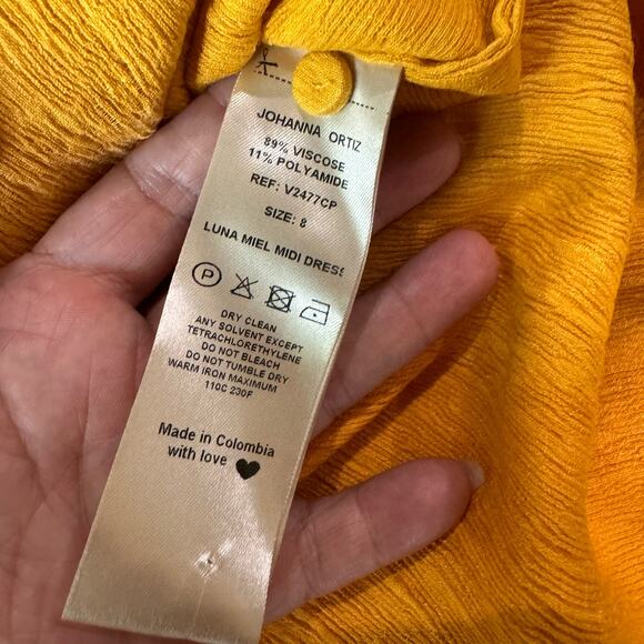 JOHANNA ORTIZ LUNA MIEL CRÊPE MIDI DRESS IN YELLOW size 8 - Picture 10 of 13
